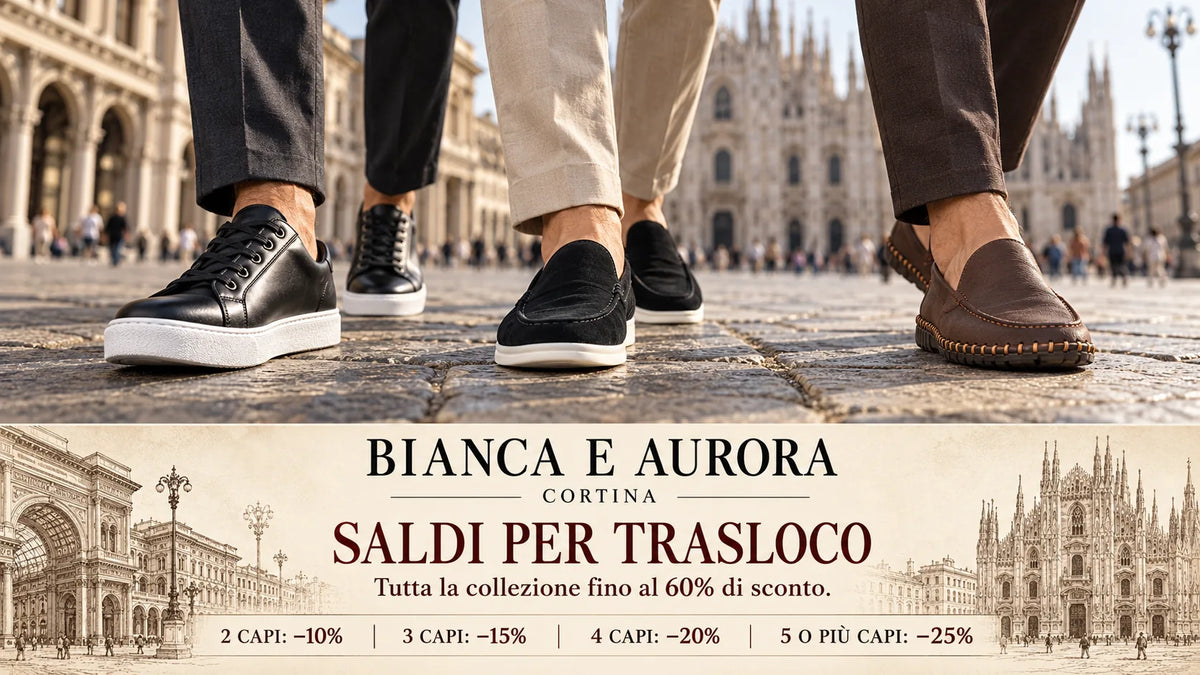 Primer plano de mocasines y calzado masculino de la colección CALZATURE UOMO en Milán