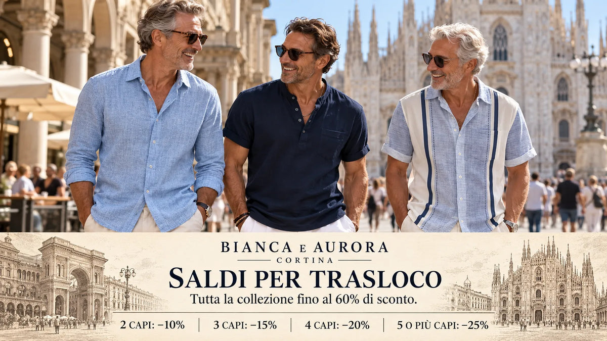 Tres hombres de 45 a 65 años con camisas de la colección CAMICIE UOMO en Milán