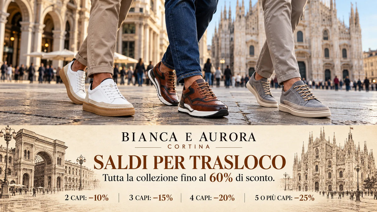 Primer plano de tres modelos de sneakers premium de la colección SNEAKERS PREMIUM UOMO en Milán